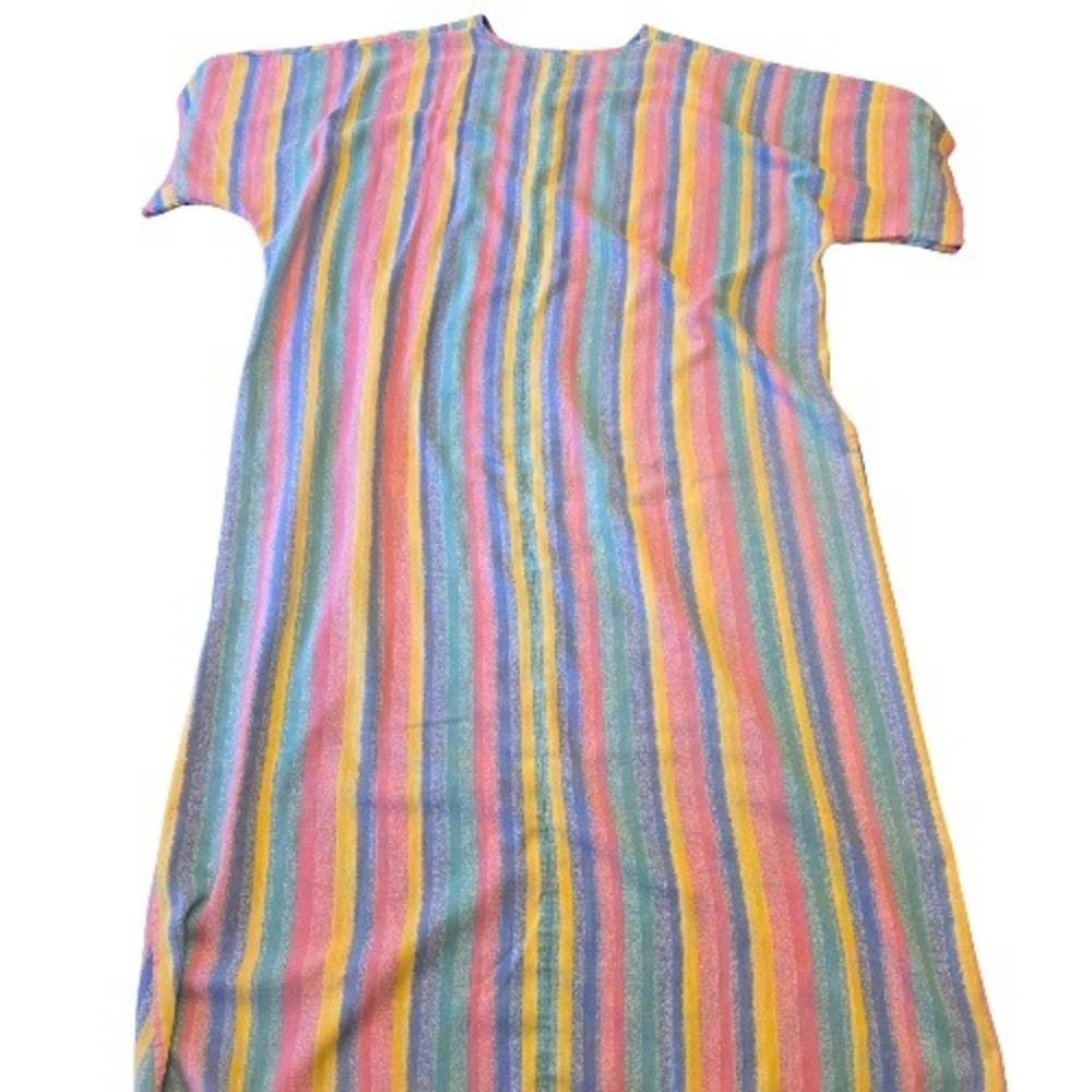 Womens Vintage Pastel Rainbow‎ Stripe Nightgown Dress Caftan House Dress Lounger - Picture 2 of 10